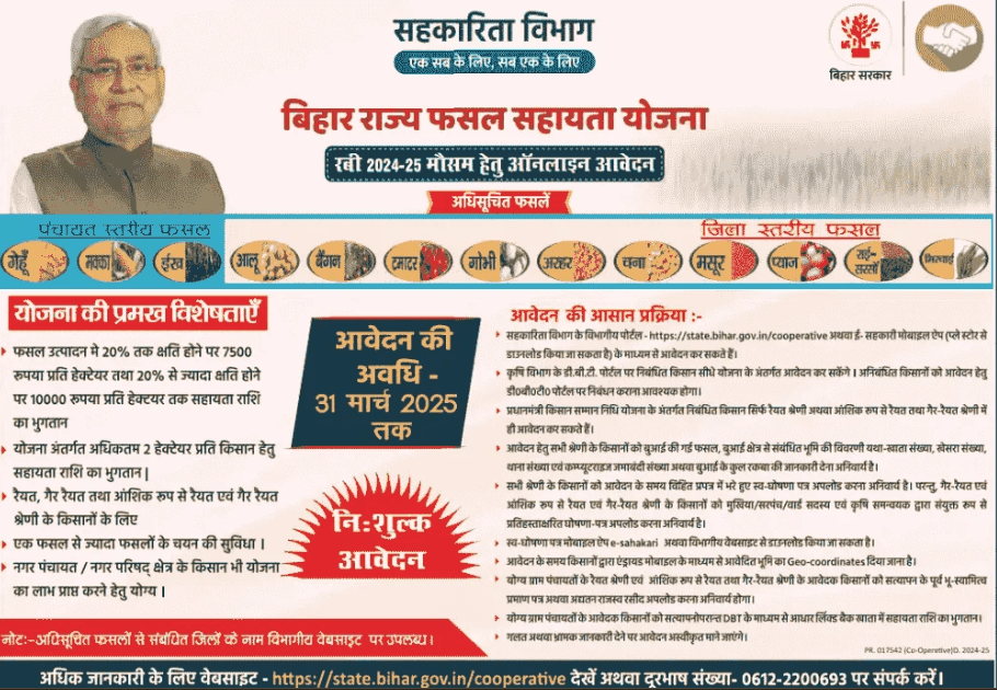 Bihar Rajya Fasal Sahayata Yojana 2025 Apply Online