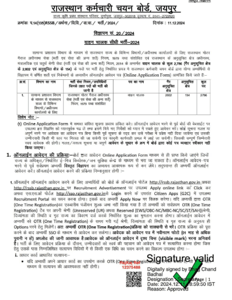 Rajasthan Roadways Driver Vacancy 2025 Notification