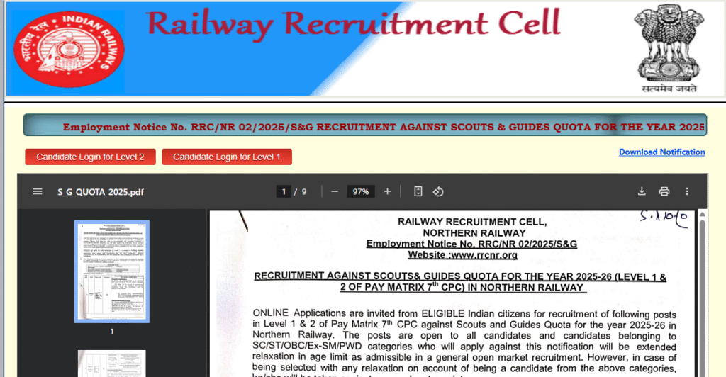 RRC Northern Railway Recruitment 2025 Apply Online