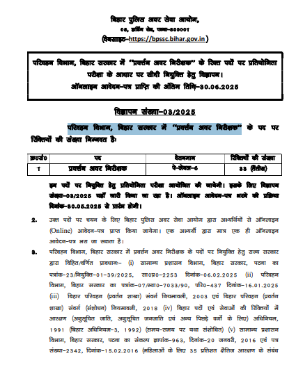 Bihar Police Enforcement Sub Inspector Vacancy 2025 Notification